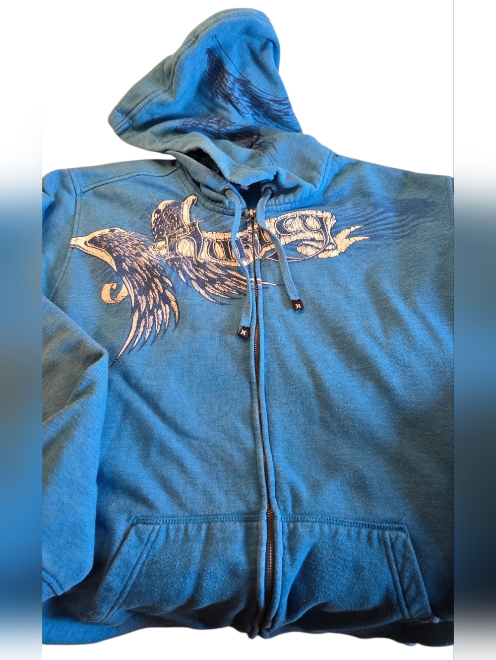Hurley Vintage Y2K Blue Graphic Zip-Up Hoodie Size XLarge